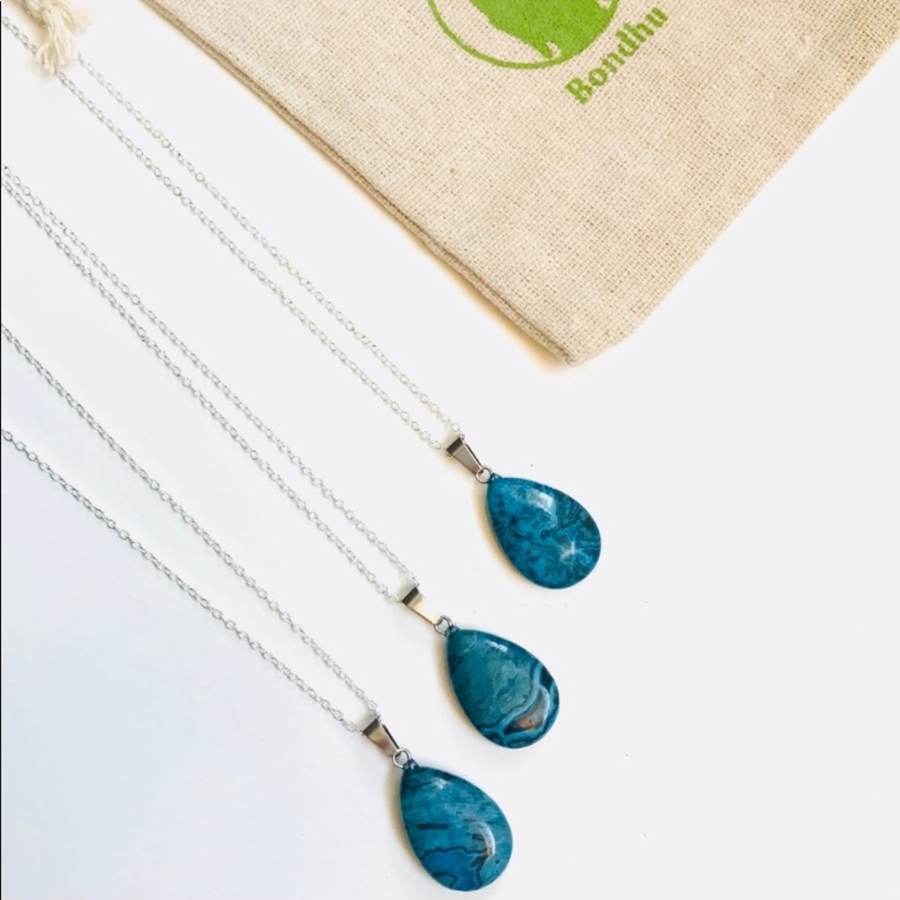 BLUE JASPER PENDANT NECKLACE ON STERLING SILVER CHAIN